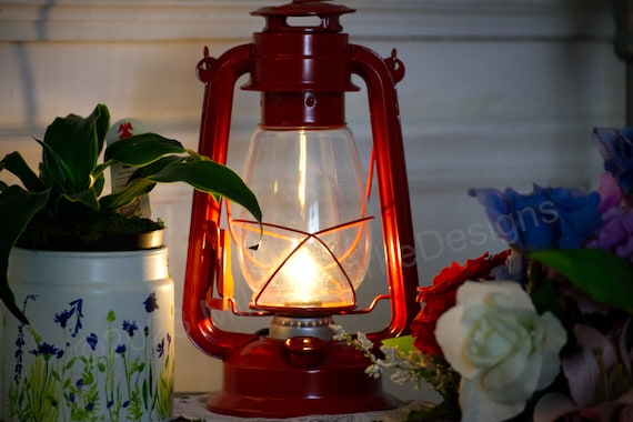 Electric Lantern Table Lamp RED 12 Electric Hurricane Lantern, On