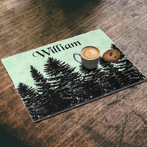 Log Cabin Personalized Placemat, Rustic Pine, Farmhouse Decor, Camper Gift For Him, RV Camping Picnic Placemat, Custom Name Gift For Her