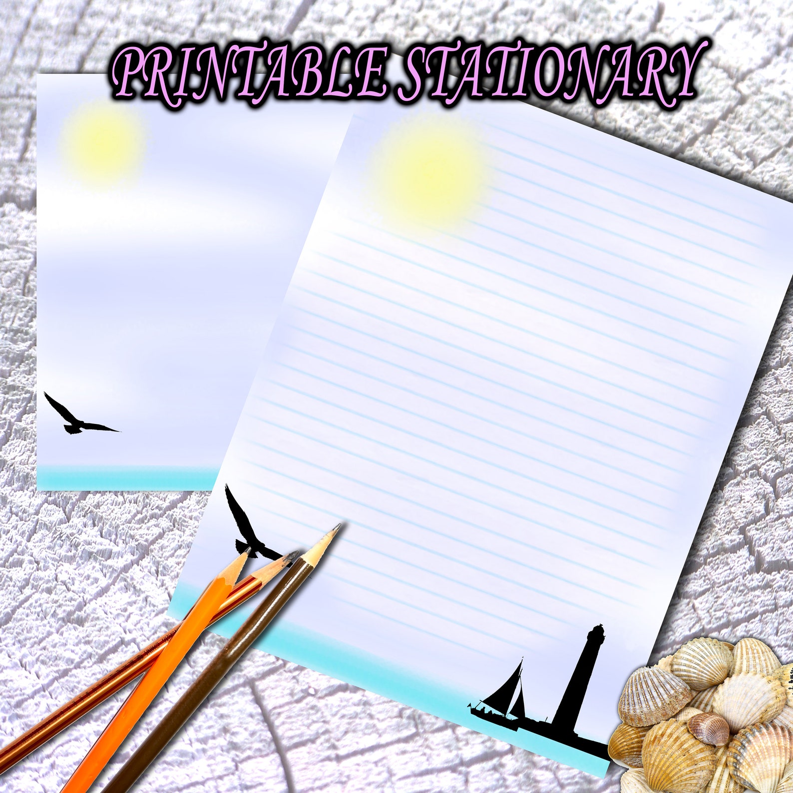Printable Stationery BEACH DAY Includes Multiple Sizes &amp; | Etsy