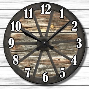 Wagon Wheel Rustic Clock, Country Farmhouse Decor, Dad Gift For Men, Log Cabin Western Decor, Unique Wall Clock, Birthday Gift For Him