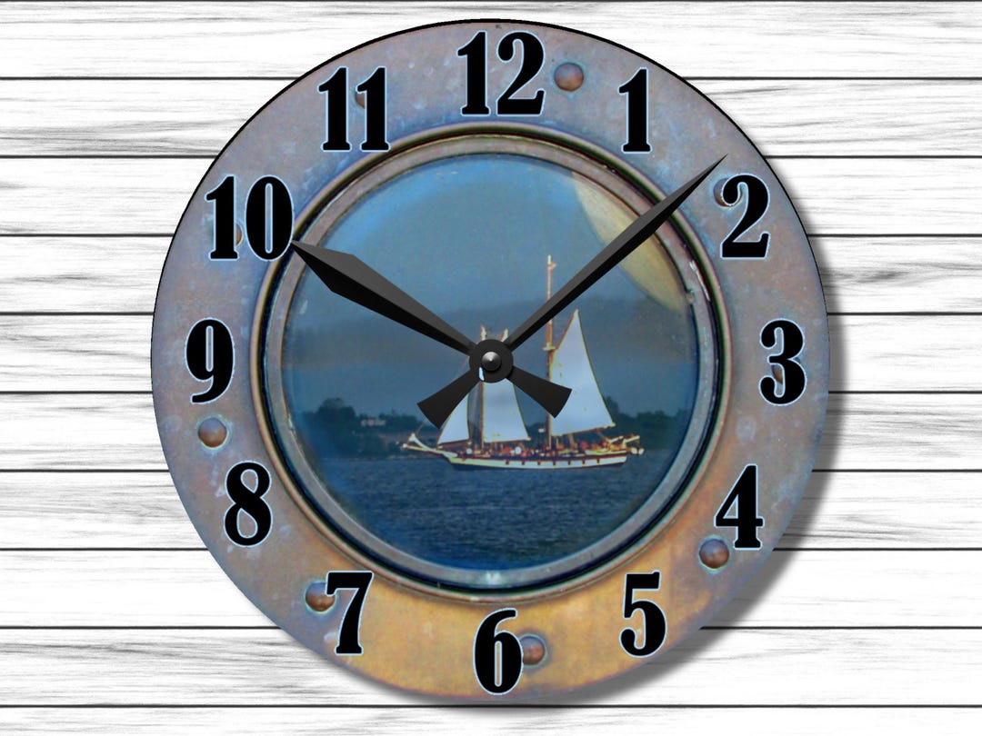 Nautical Schooner Porthole Wall Clock | Ocean Sailing Ship Clock ...