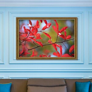 Hojas rojas vibrantes, póster de otoño, arte mural para sala de estar y dormitorio, decoración de otoño, regalo para mamá, impresión rústica de otoño, regalo para él