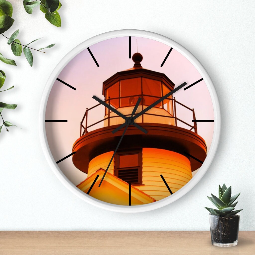 LIGHTHOUSE CLOCK Nautical Decor Wall Art Sunset Orange Etsy