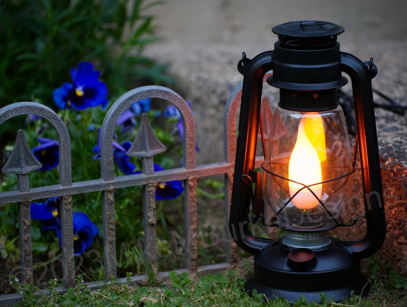 Electric Lantern Table Lamp FLAT BLACK 12 Electric Hurricane Lantern, On-Off Switch, Handmade Rustic Lantern Lamp image 9