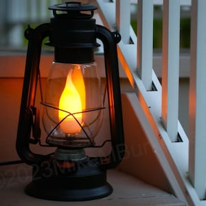 Electric Lantern Table Lamp FLAT BLACK | 12" Rustic Farmhouse Decor | Electric Hurricane Lantern | Handmade Electrified Lamp