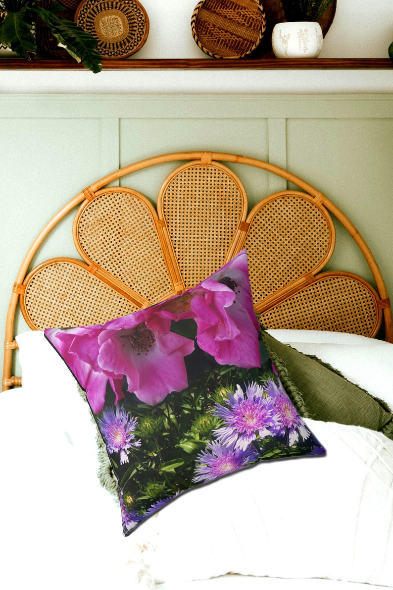Unique Throw Pillow Farmhouse Decor Wedding Gift Garden Pillow Floral Purple-Pink Flower Pillow Home Gift Floral Decor image 10