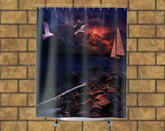 Unique Shower Curtain Sailboat Beach Shower Curtain Gift For Wife Ocean Shower Curtain Gift For Her