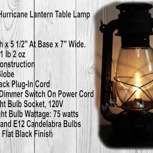 Electric Lantern Table Lamp FLAT BLACK 12 Electric Hurricane Lantern, On-Off Switch, Handmade Rustic Lantern Lamp image 4