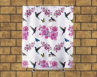 Bird Shower Curtain Farmhouse Decor Hummingbird Country Housewarming Gift For The Home Log Cabin Unique Shower Curtain Flower Shower Curtain