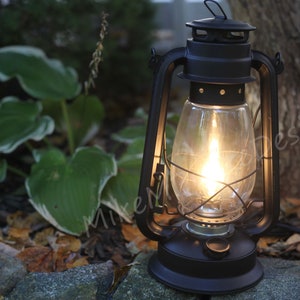 Electric Lantern Table Lamp FLAT BLACK 12 Electric Hurricane Lantern, On-Off Switch, Handmade Rustic Lantern Lamp image 1