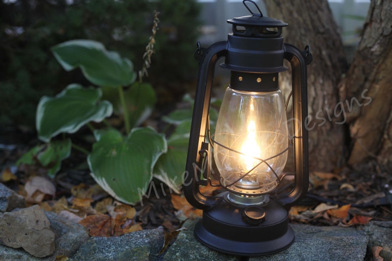 Electric Lantern Table Lamp FLAT BLACK 12 Electric Hurricane Lantern, On-Off Switch, Handmade Rustic Lantern Lamp image 1