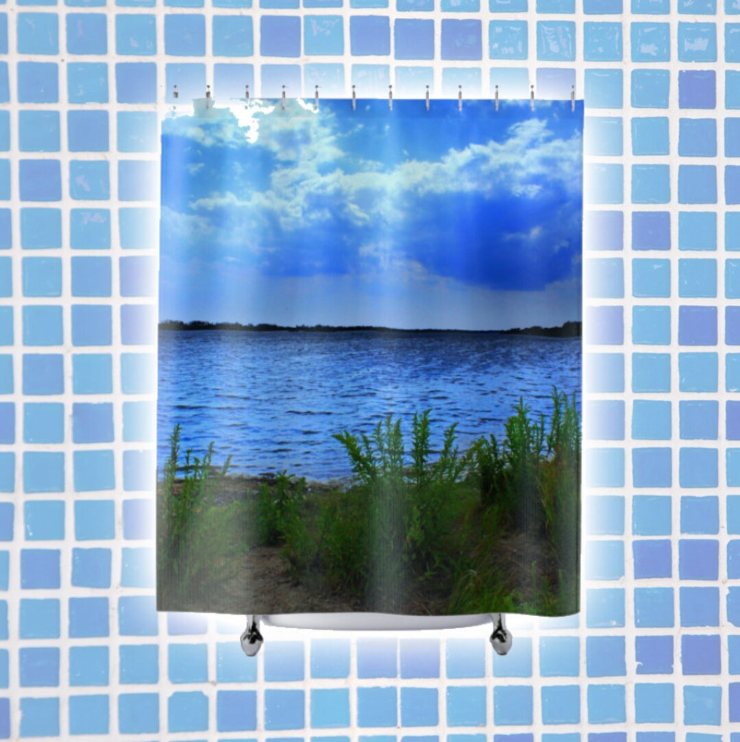 Blue Beach Shower Curtain Bathroom Decor Unique Shower Curtain Etsy
