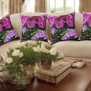 Unique Throw Pillow Farmhouse Decor Wedding Gift Garden Pillow Floral Purple-Pink Flower Pillow Home Gift Floral Decor image 7