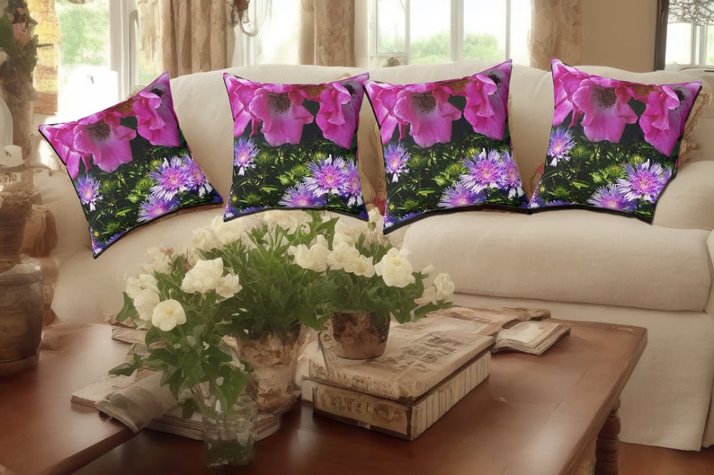 Unique Throw Pillow Farmhouse Decor Wedding Gift Garden Pillow Floral Purple-Pink Flower Pillow Home Gift Floral Decor image 7