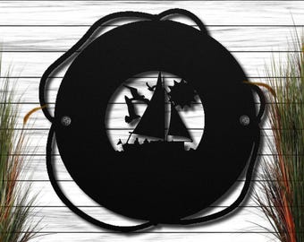 Nautical Sailboat Silhouette Metal Wall Art | Coastal Home Décor | 18 Gauge Steel