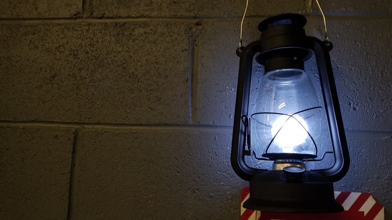 Battery Operated Led Lantern Table Lamp Flat Black Hurricane Night Light Rustic