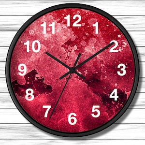 Red Kitchen Wall Clock, Country Farmhouse Decor, Mom Gift For Women, Log Cabin Decor Dad Gift For Men, Red Texture Style, Unique Wall Clock