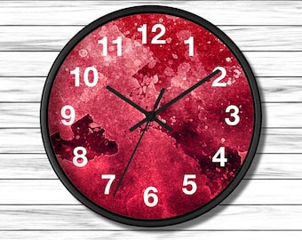 Red Textured Look Wall Clock | Modern Abstract Art Clock | Unique Home Decor Gift