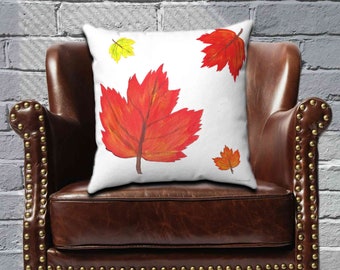 Colorful Autumn Pillow Farmhouse Decor Decorative Pillow Gift For Grandma Fall Autumn Leaves Print Unique Throw Pillow