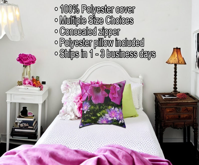 Unique Throw Pillow Farmhouse Decor Wedding Gift Garden Pillow Floral Purple-Pink Flower Pillow Home Gift Floral Decor image 5