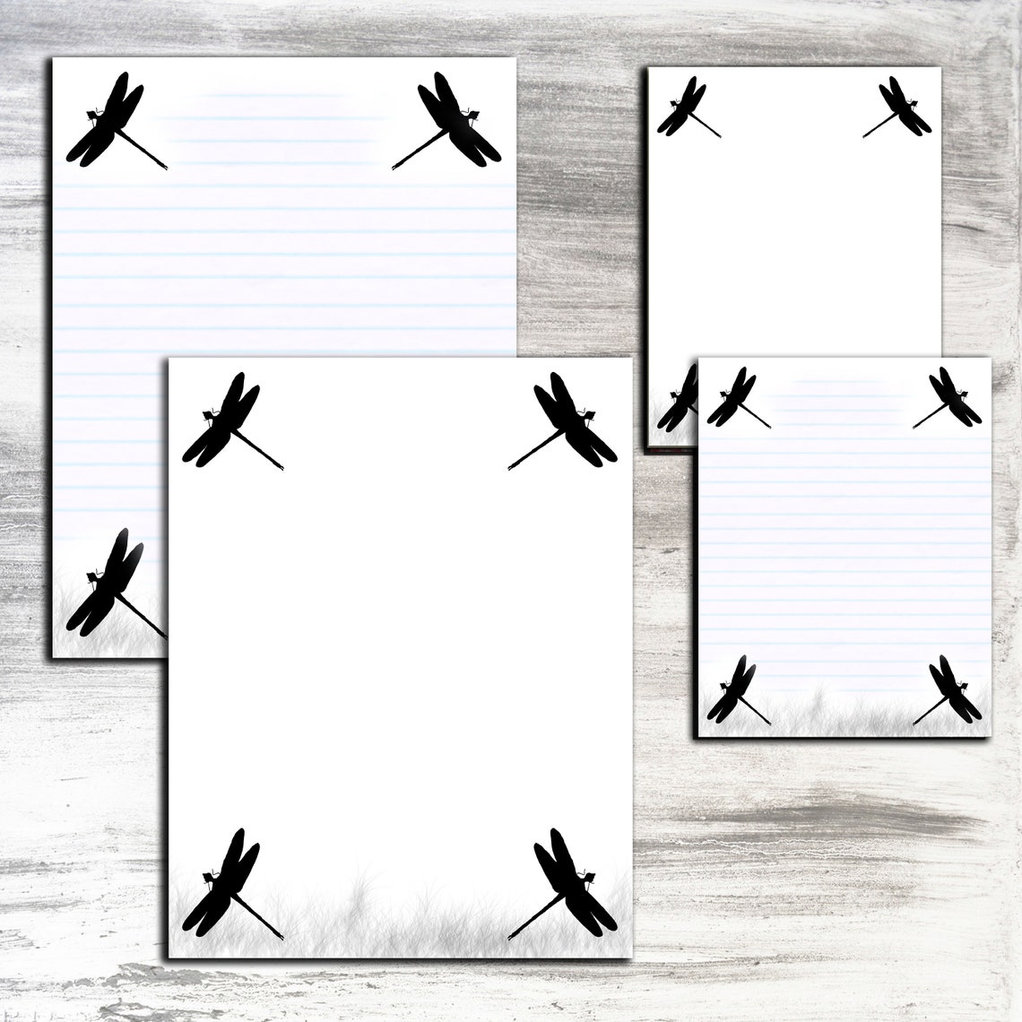 Four Dragonflies PRINTABLE STATIONERY Letter And Memo | Etsy