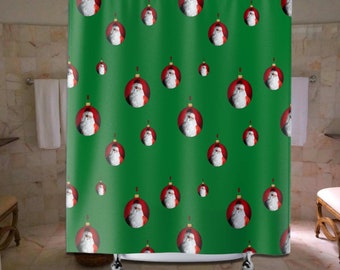 Santa Claus Christmas Shower Curtain Festive White Shower Curtain Christmas Gift Bathroom Decor