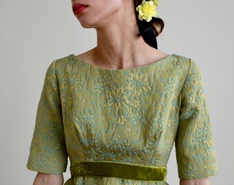 60s brocade empirewaist dress