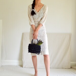 natural cotton nubby blend knit sheer crochet naked dress image 1