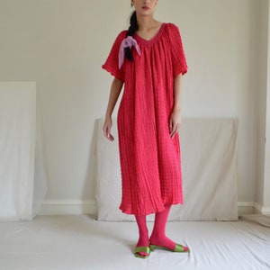 hot pink crinkle pleat smock dress with crochet neckline image 1