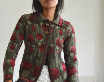 chunky floral collared english cardigan