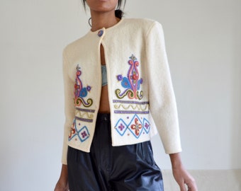 boiled wool ornate embroidered cropped jacket