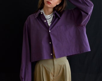 cropped vintage mens purple oxford button down shirt