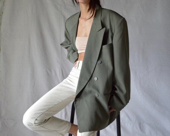 sage green menswear double breasted blazer