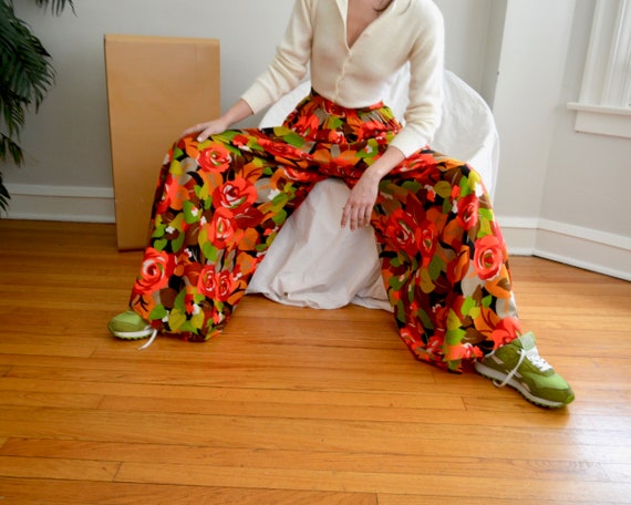 70s floral palazzo pleat pants