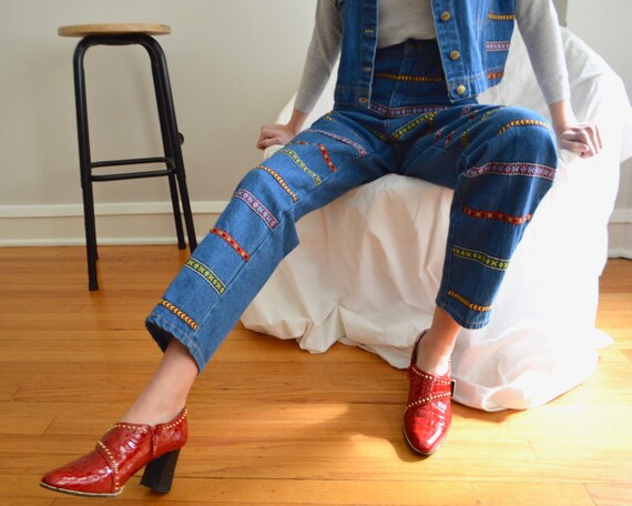 denim vest and jean embroidered set / tapered