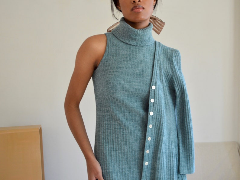 sage green ribbed knit 70s maxi dress with matching cardigan image 6