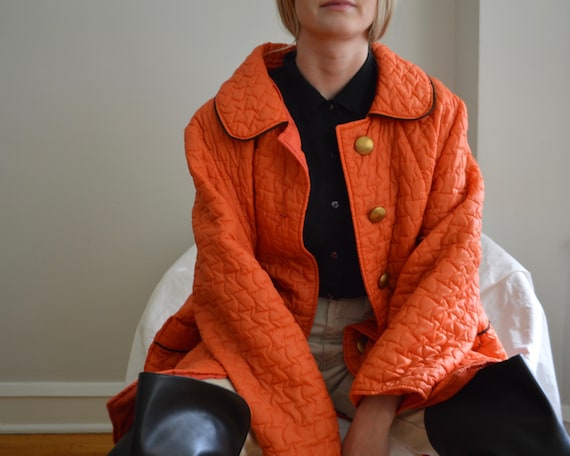 70s orange quilted peter pan collar jacket