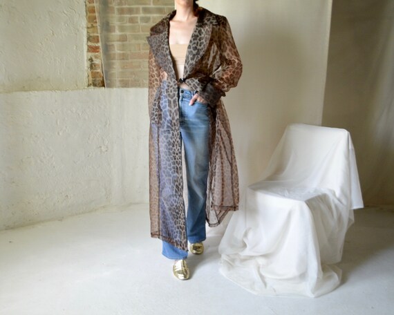 sheer leopard print organza trench coat / see thro