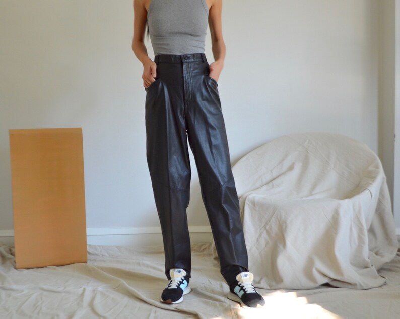 black leather taper trousers / 29w image 6