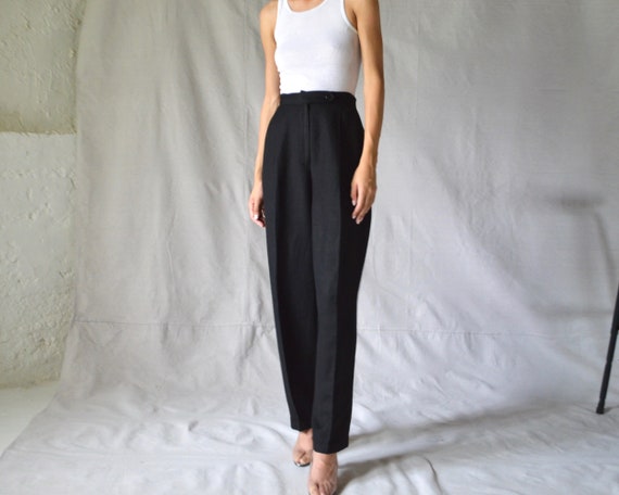 giorgio sant angelo black woven linen blend pleate
