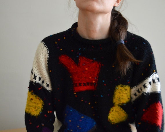 gil aimbez patchwork novelty pullover roll neck sw