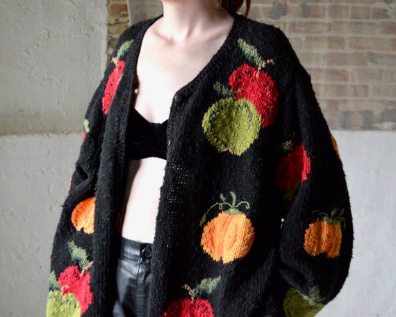oversized handknit cotton novelty fruit print card