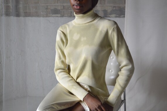 pale green ribbed knit tie dye bleach turtleneck