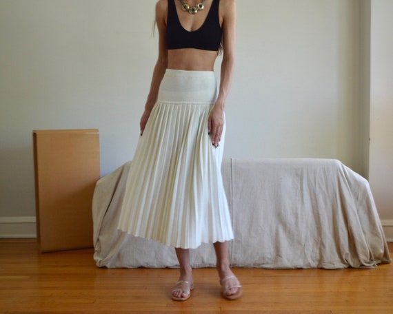 Cream Knit Pleated Midi Skirt / 26w - Etsy