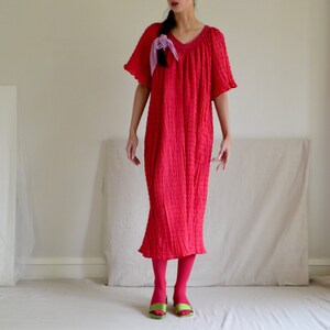 hot pink crinkle pleat smock dress with crochet neckline image 6