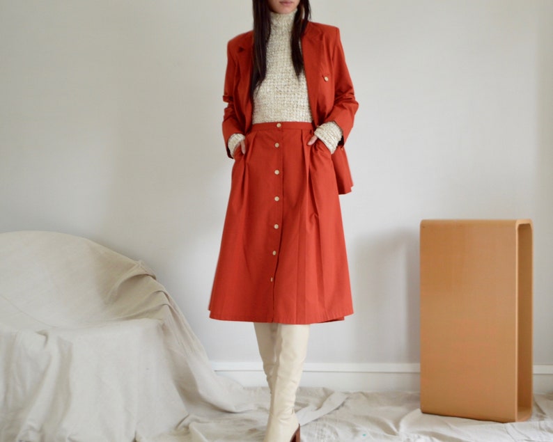 rust twill skirt and blazer 70s set image 4