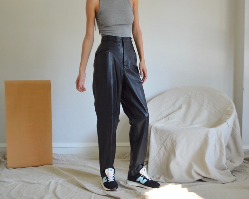 black leather taper trousers / 29w image 5