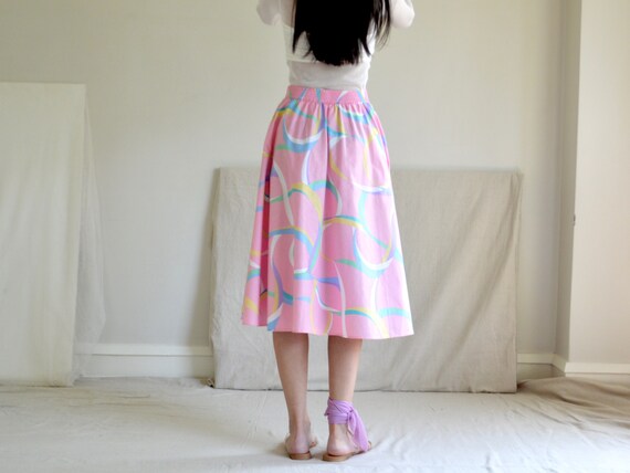 pale pink 80s full abstract midi skirt with pocke… - image 7