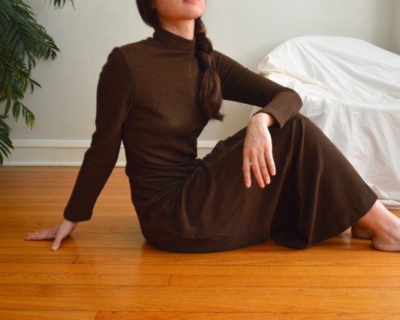 70s estevez brown microknit maxi dress