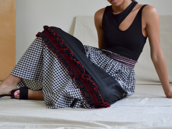 gingham 70s western maxi skirt with ruffle and sm… - image 2